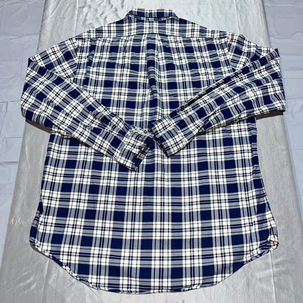 Pony Polo Ralph Lauren Mens Large Navy White Plaid Cotton Button Down Shirt Sz L